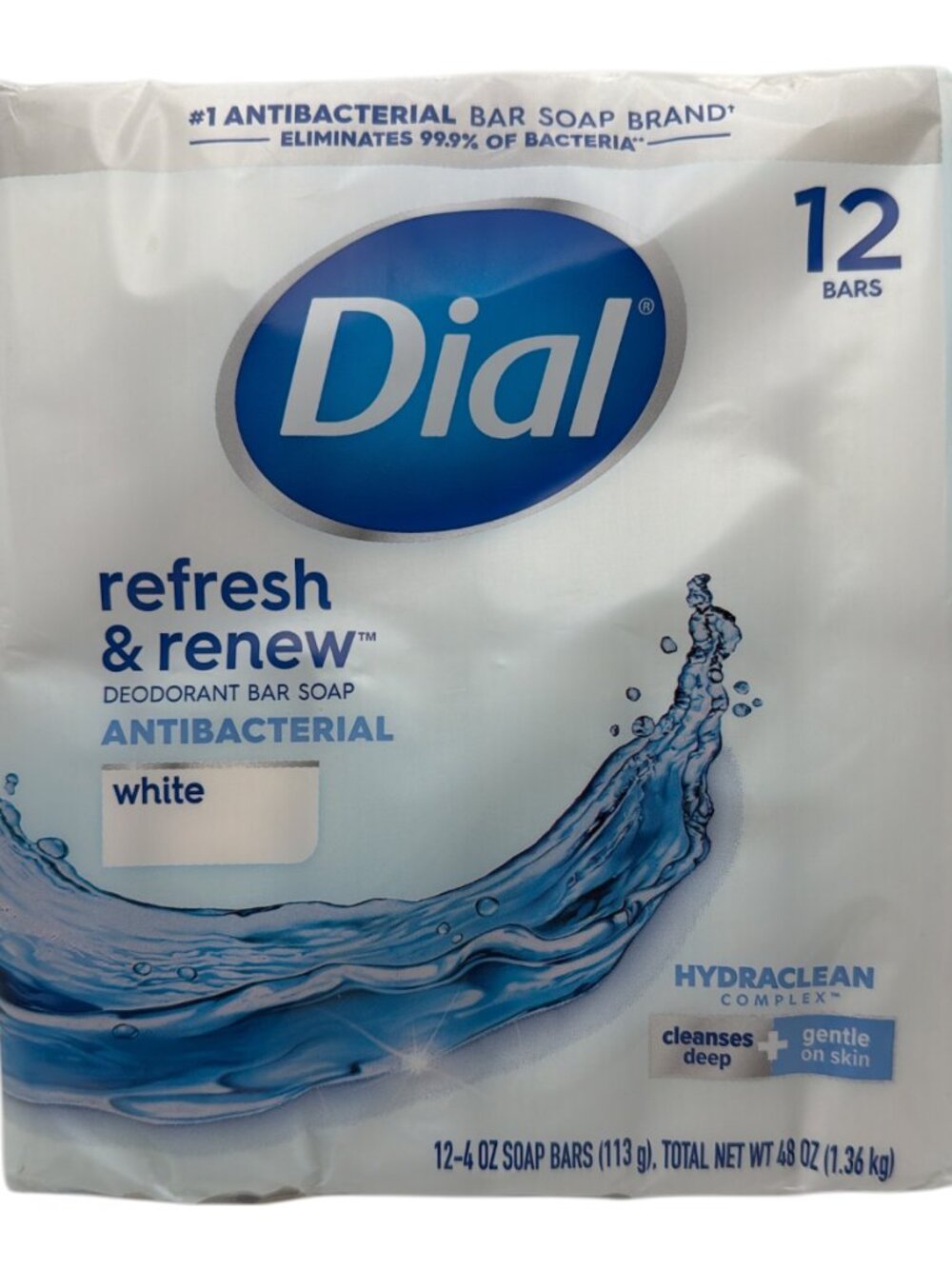 Dial Antibacterial Bar Soap, Refresh & Renew,‎ White, 4 oz, 12 Bars NEW